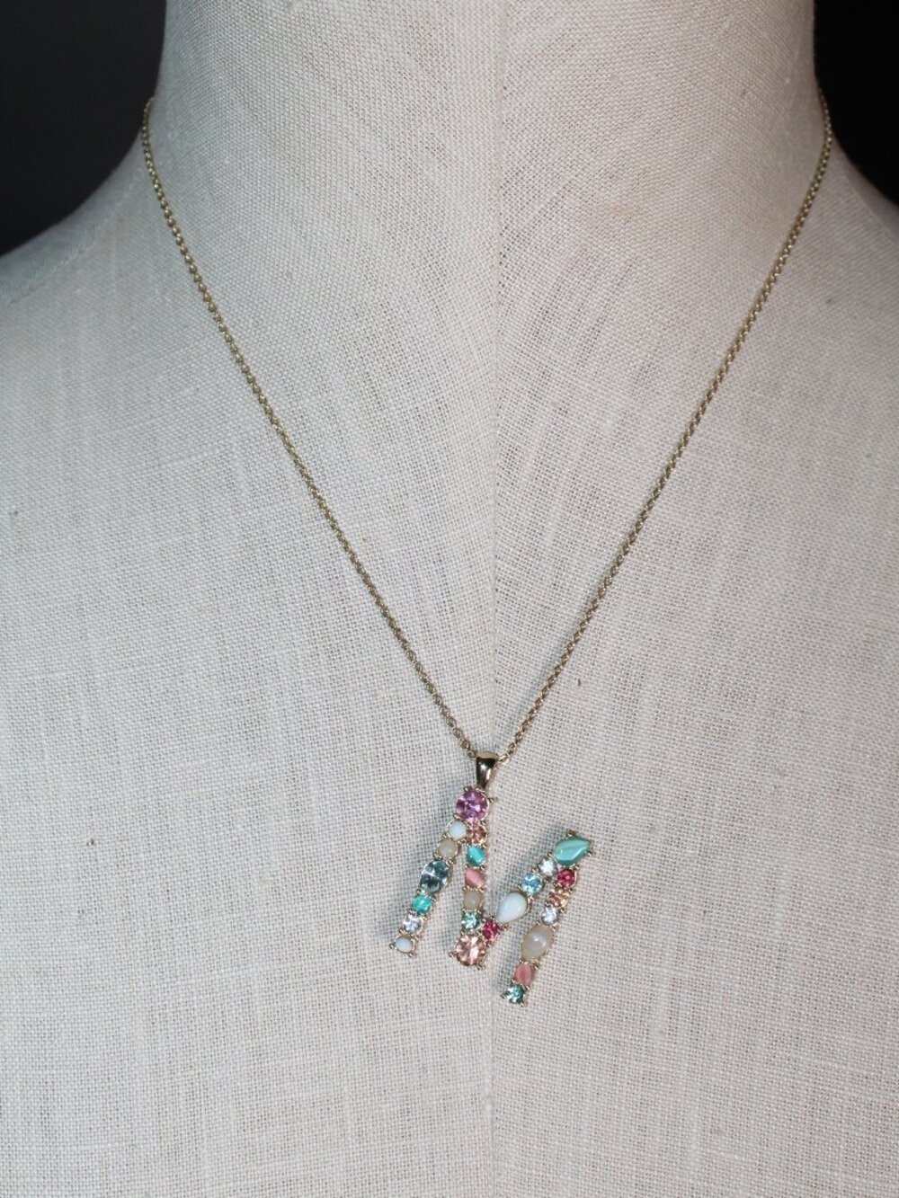 Bella Jack 20" Gold-tone Chain with Multi-color Stone "M" Pendant